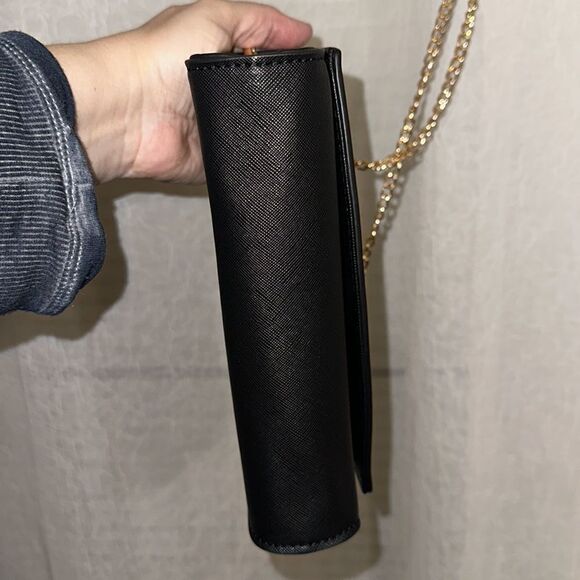 MM Black Gold Tone Hardware Red Lined Crossbody Bag Purse - Picture 6 of 11